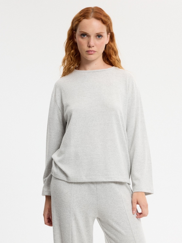 Camiseta de malha oversized melange claro vista meia frontal