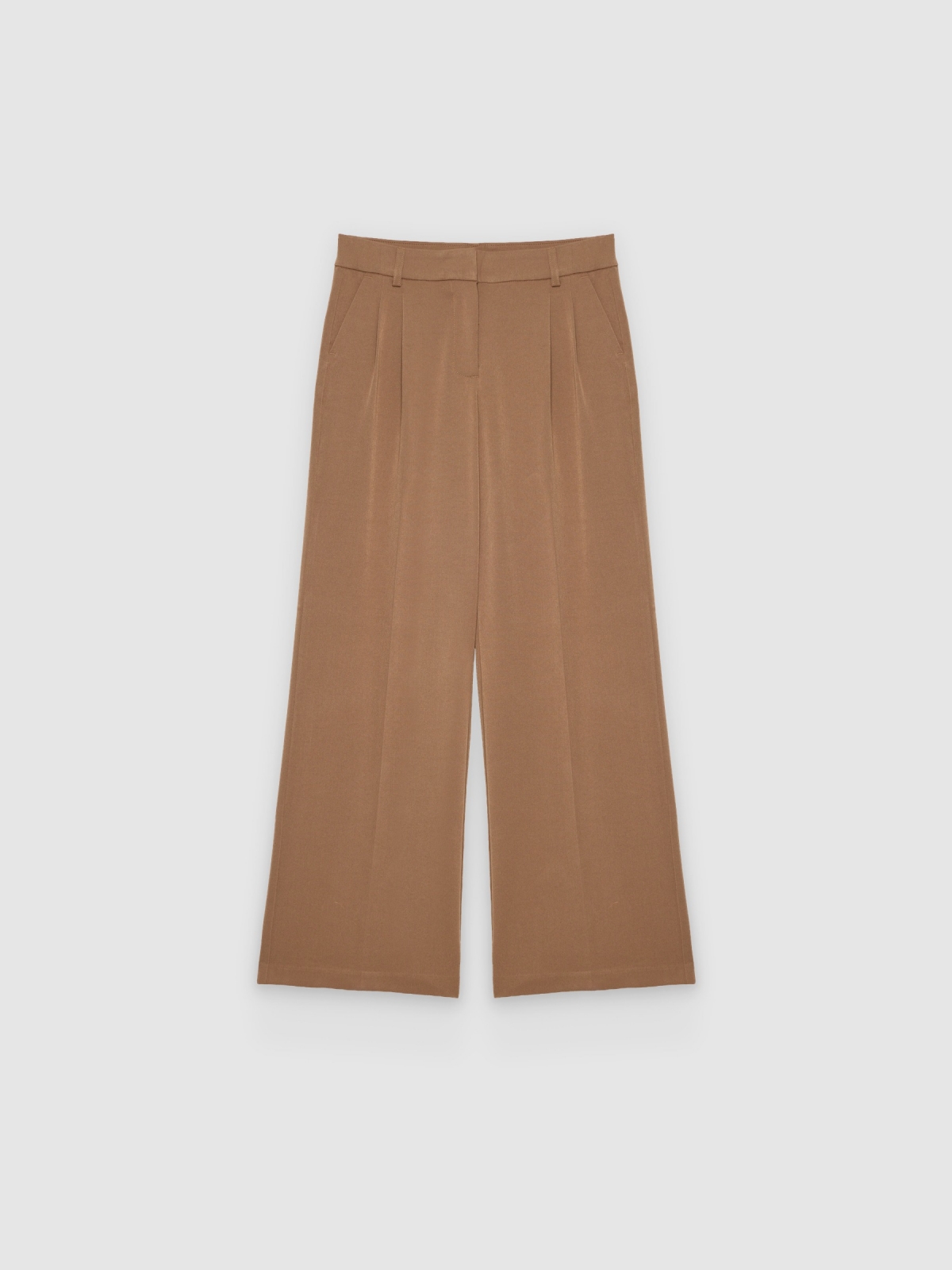 %Pto% Double-pleat palazzo pants brown front view