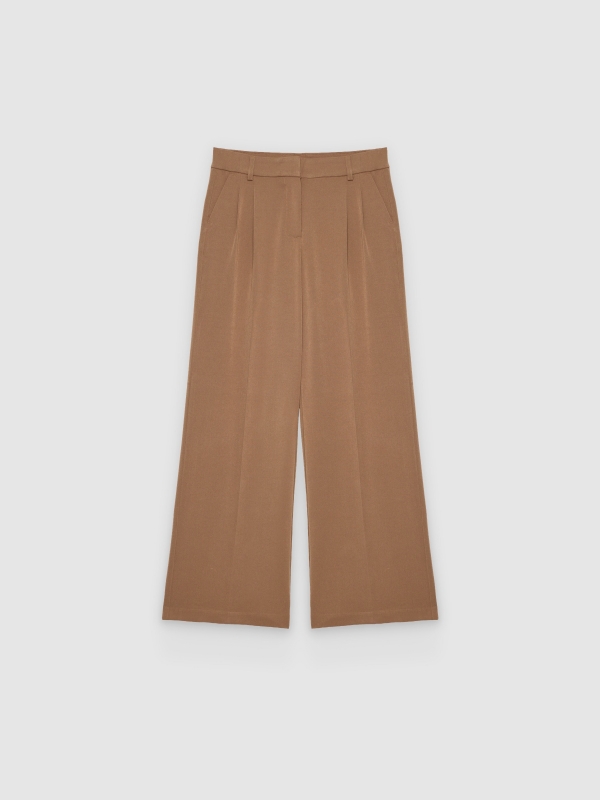  Double-pleat palazzo pants brown front view