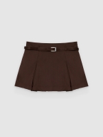 %Pto% High-waisted mini skort with belt chocolate front view