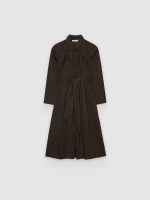 %Pto% Midi shirt dress in plain poplin chocolate front view