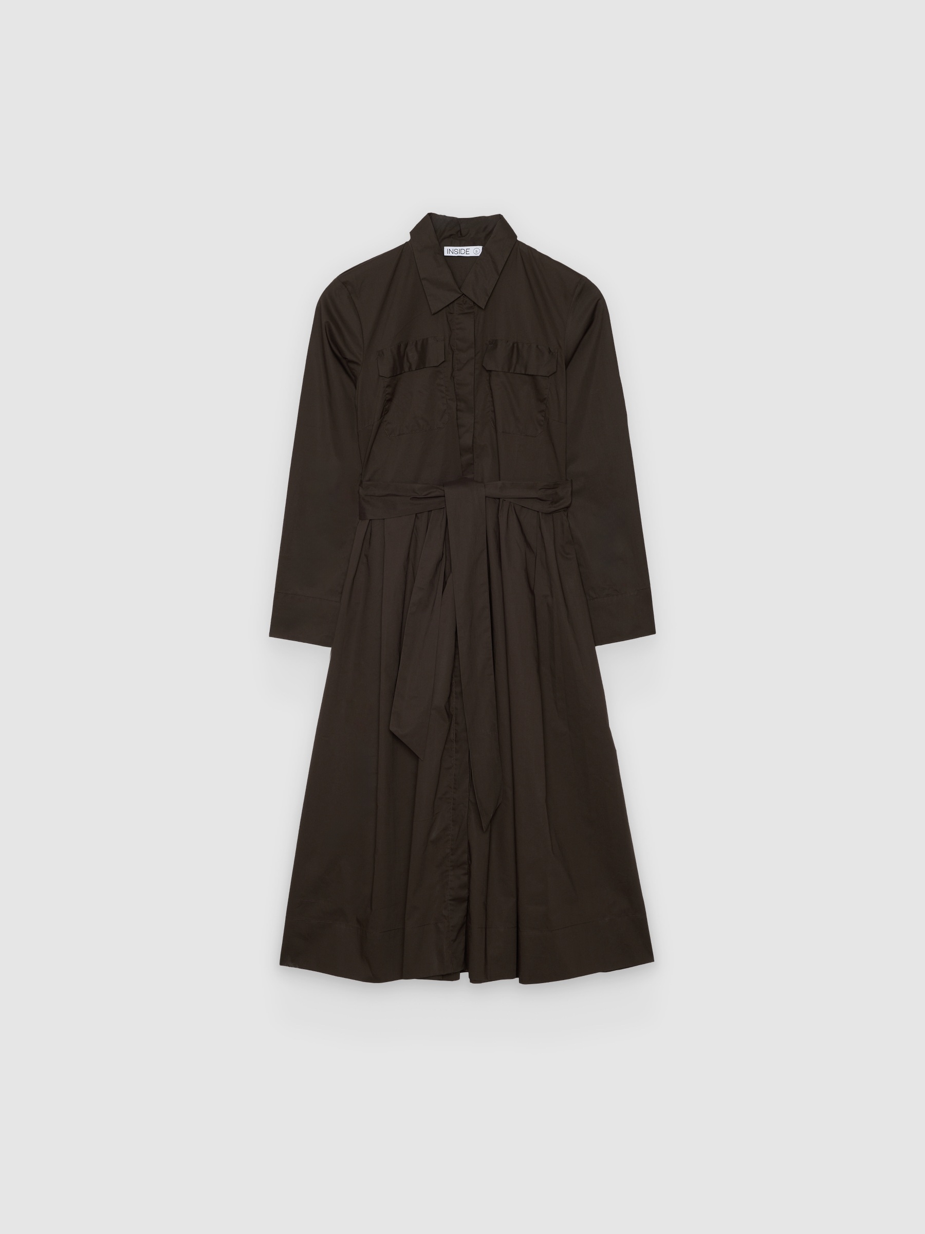  Midi shirt dress in plain poplin chocolate front view