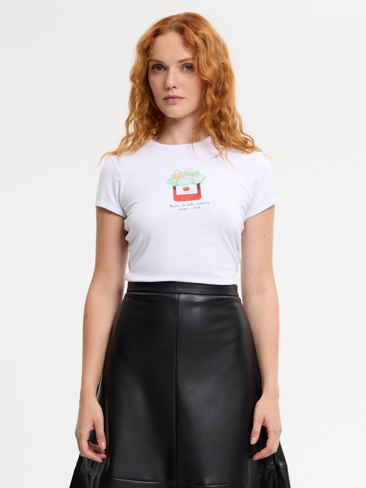 Camiseta modal print mermelada blanco vista media frontal