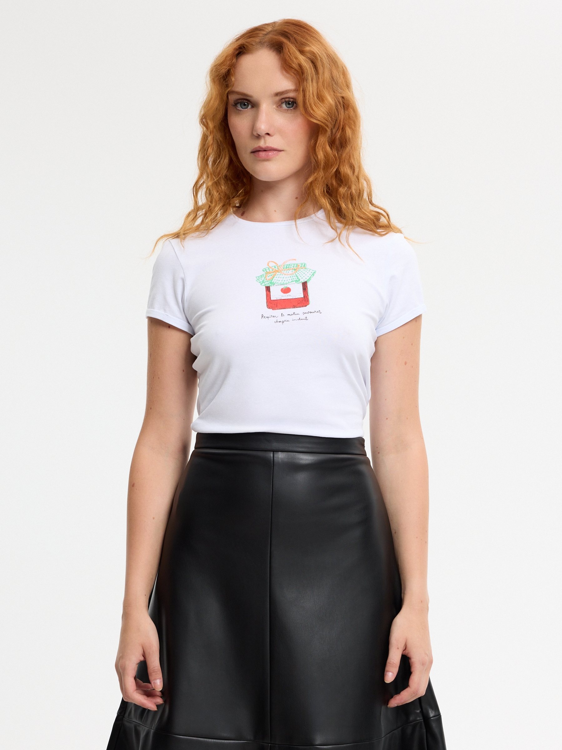 Camiseta modal print mermelada blanco vista media frontal