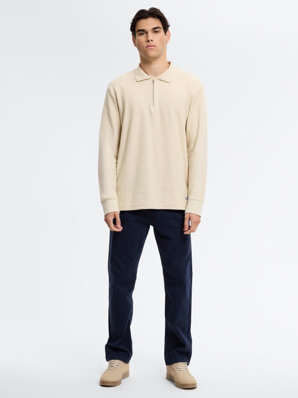 Polo oversized de manga longa liso crua vista geral frontal