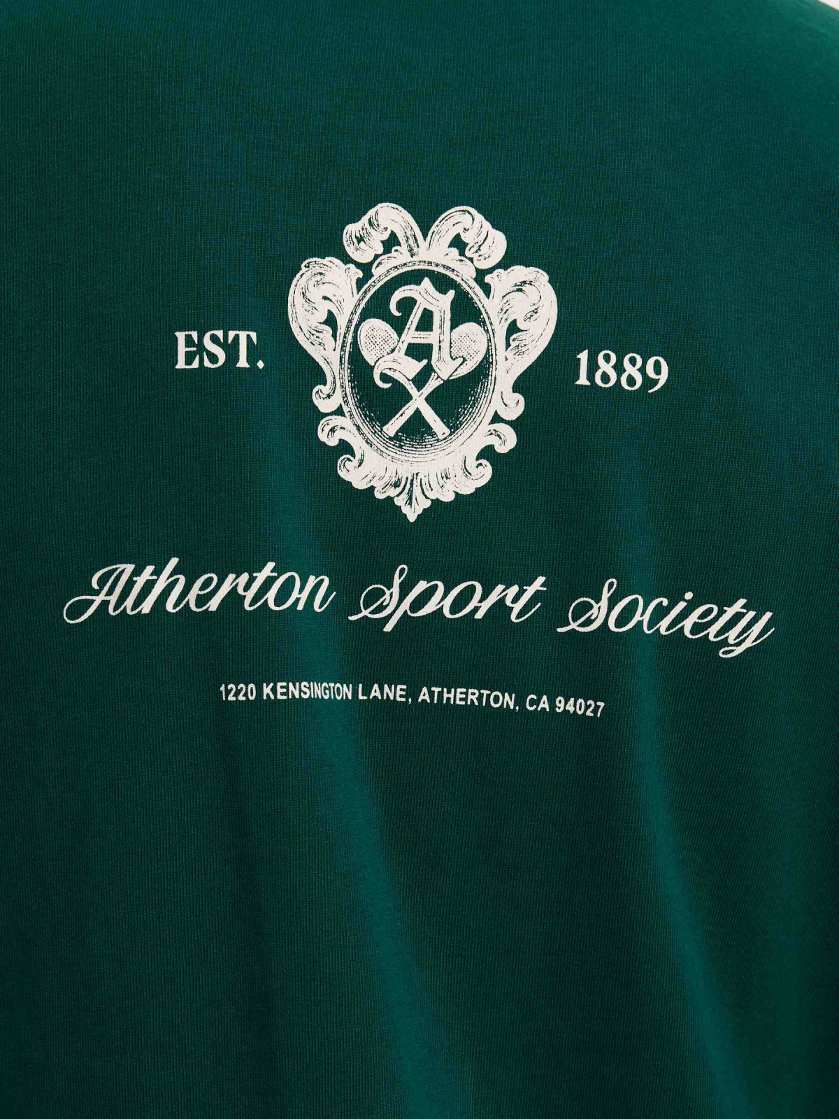 Sudadera abierta capucha felpa texto verde oscuro vista detalle