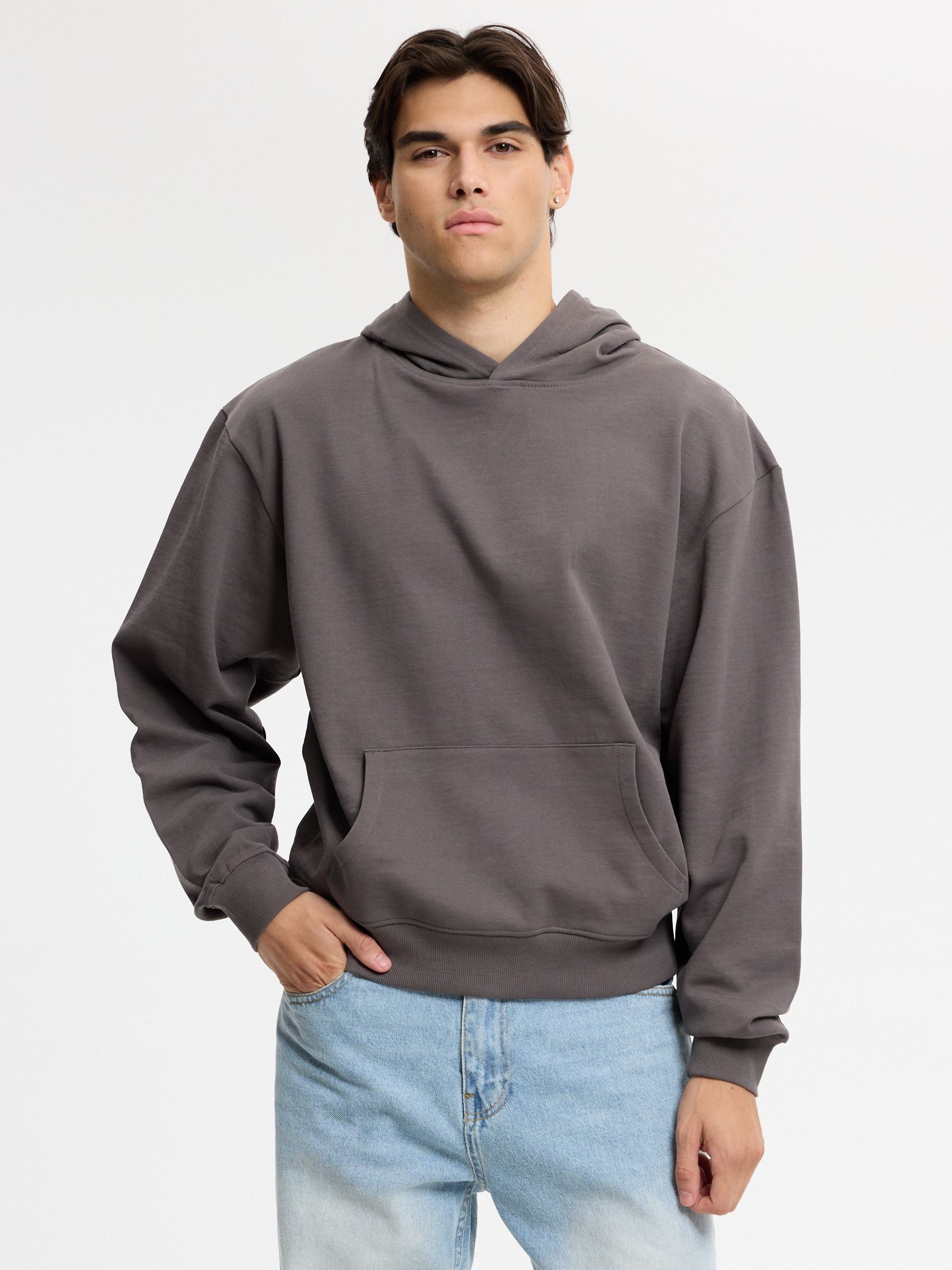 Basic regular hoodie medium grey middle front view