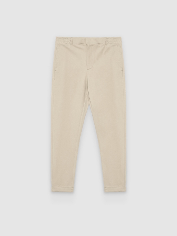  High-waisted slim-fit chinos beige front view