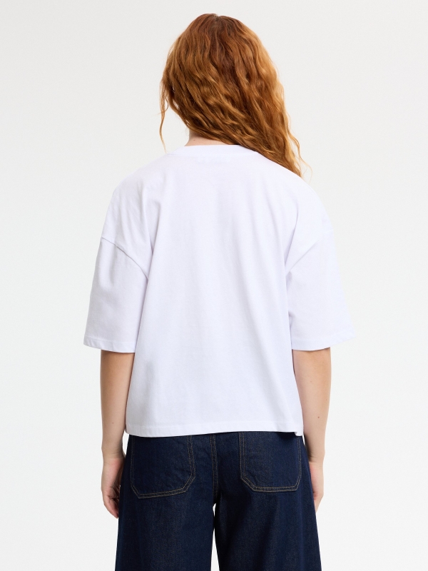 Square floral print T-shirt white middle back view