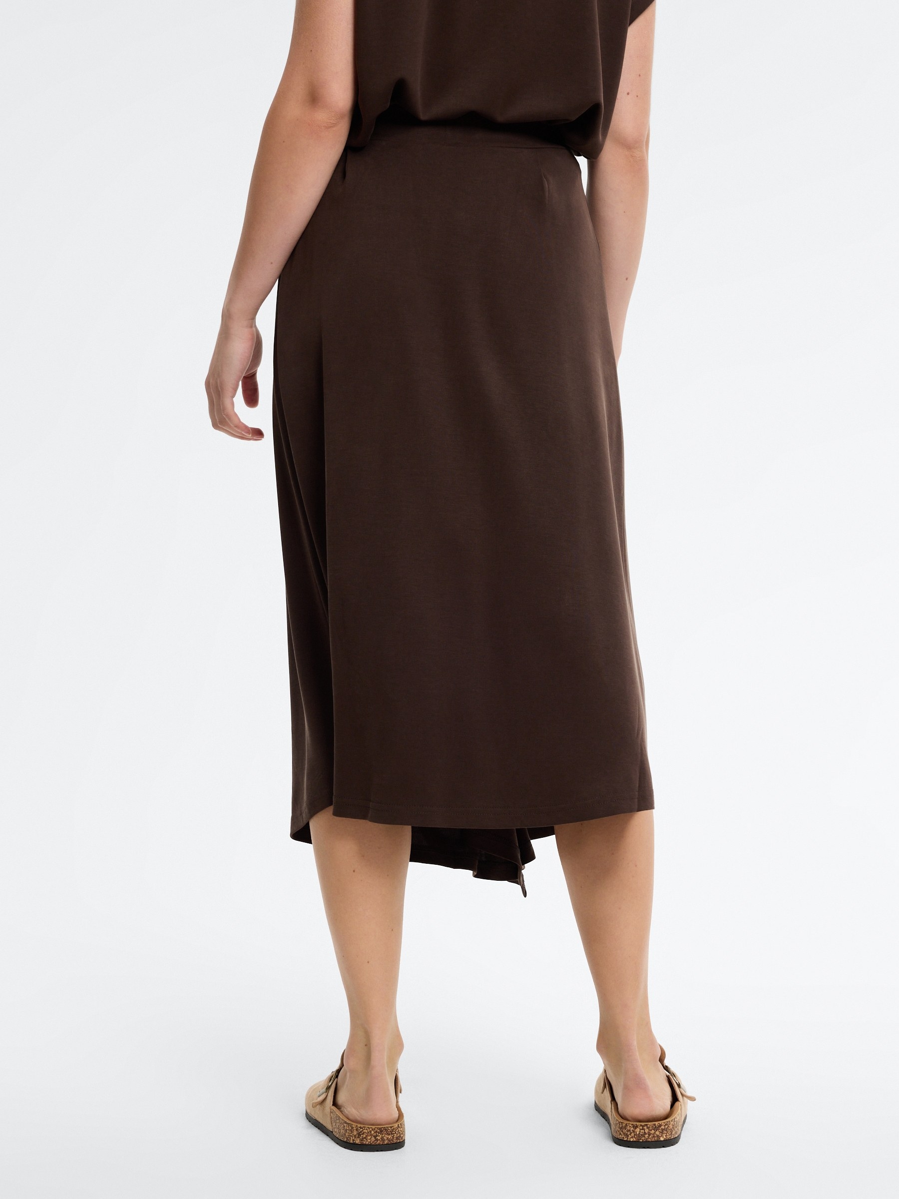 Asymmetrical midi knit skirt chocolate middle front view