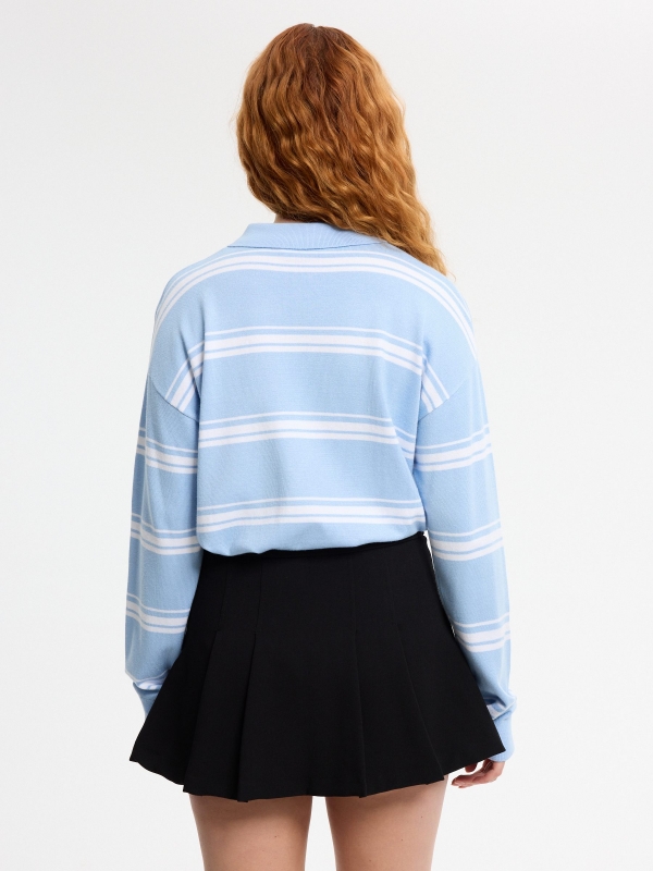 Knitted striped polo jersey light blue middle back view