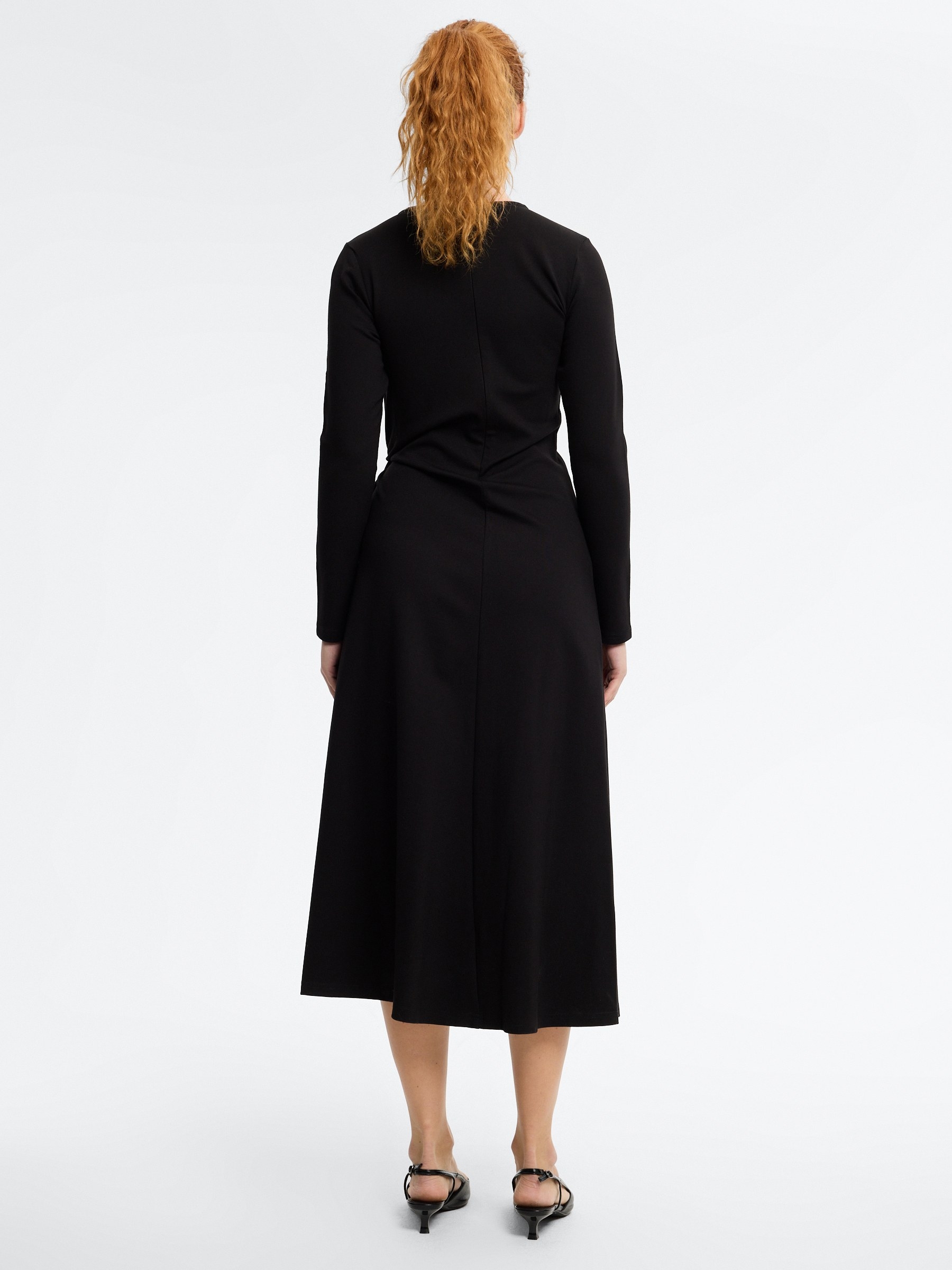 Midi dress with ruching black middle front view