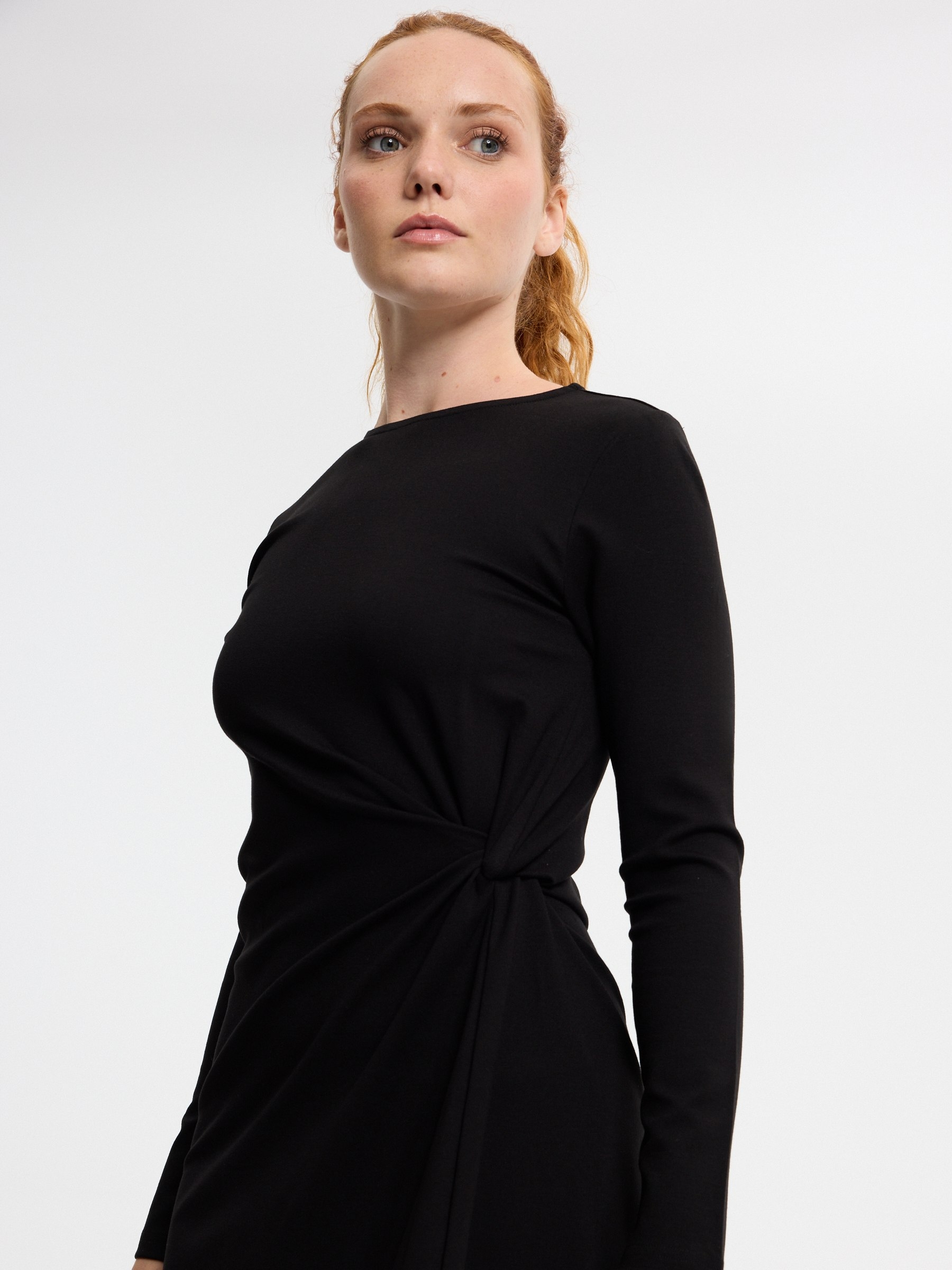 Midi dress with ruching black middle front view