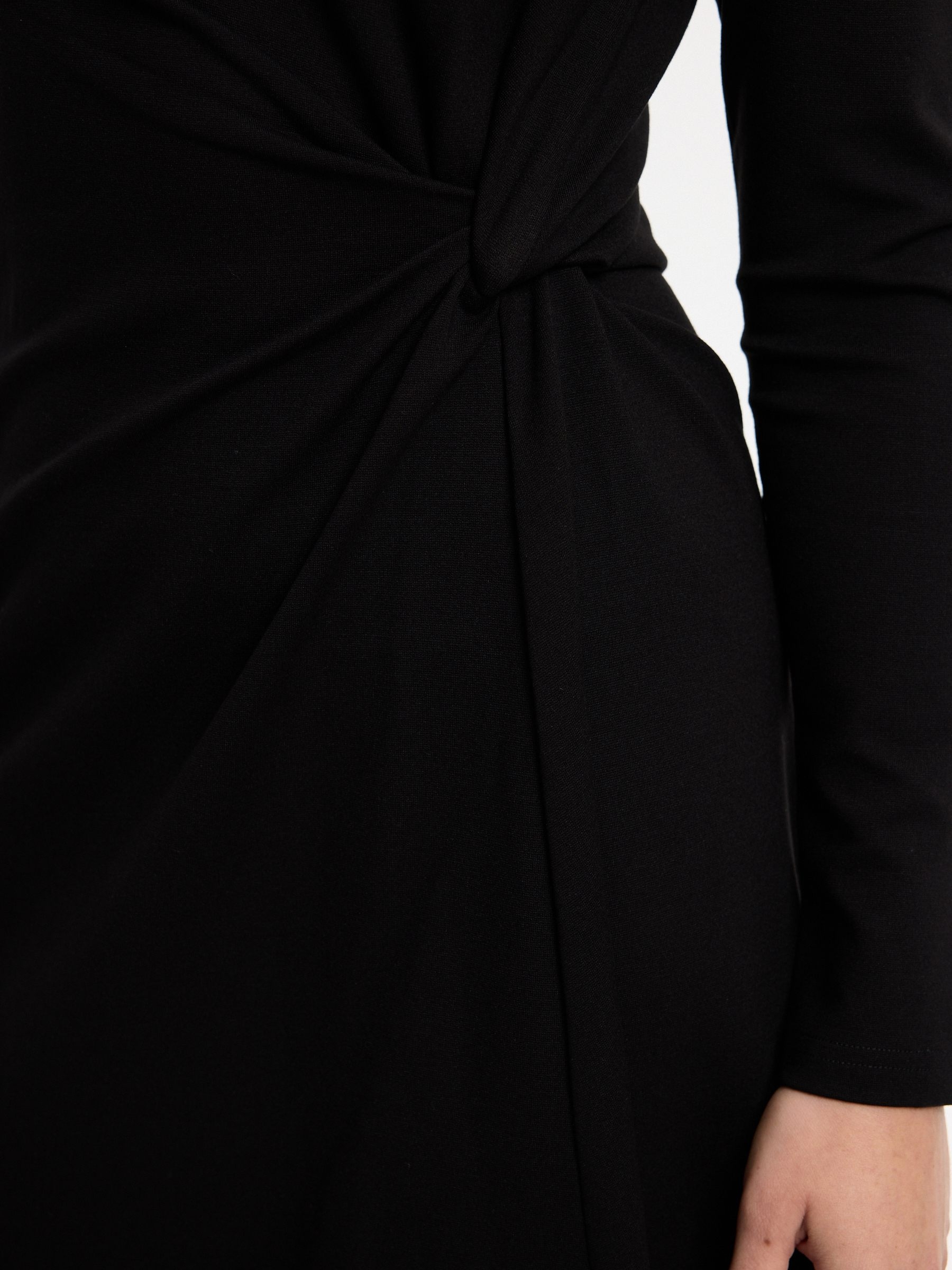 Midi dress with ruching black middle front view
