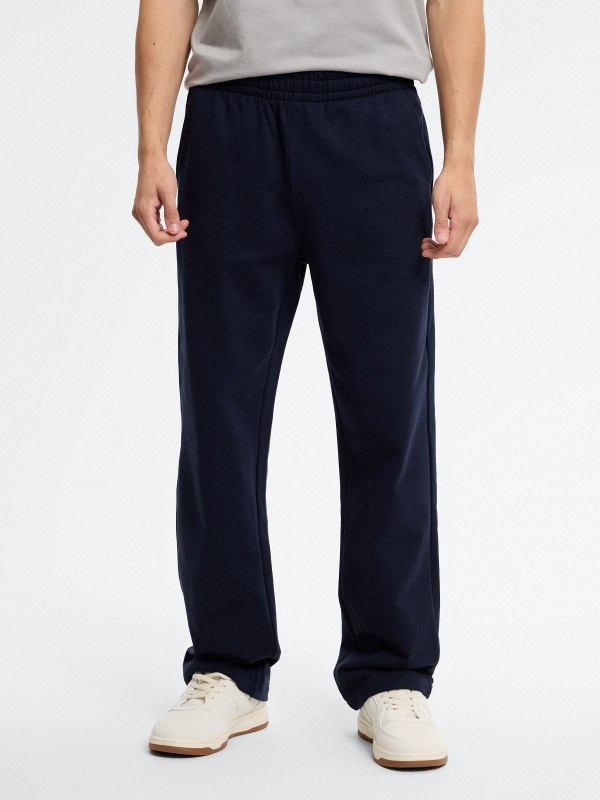 High-rise regular fleece joggers navy middle front view