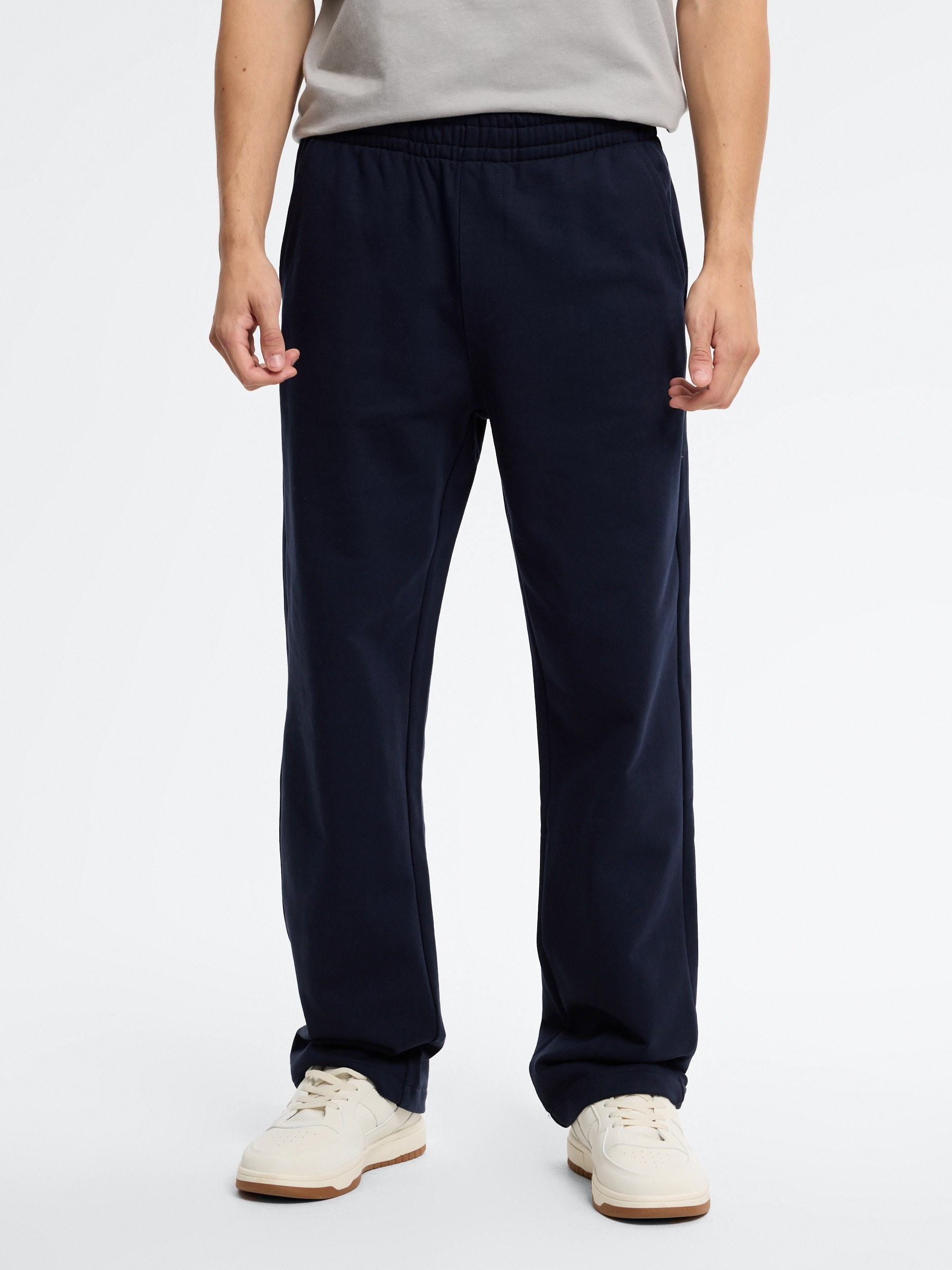 High-rise regular fleece joggers navy front view