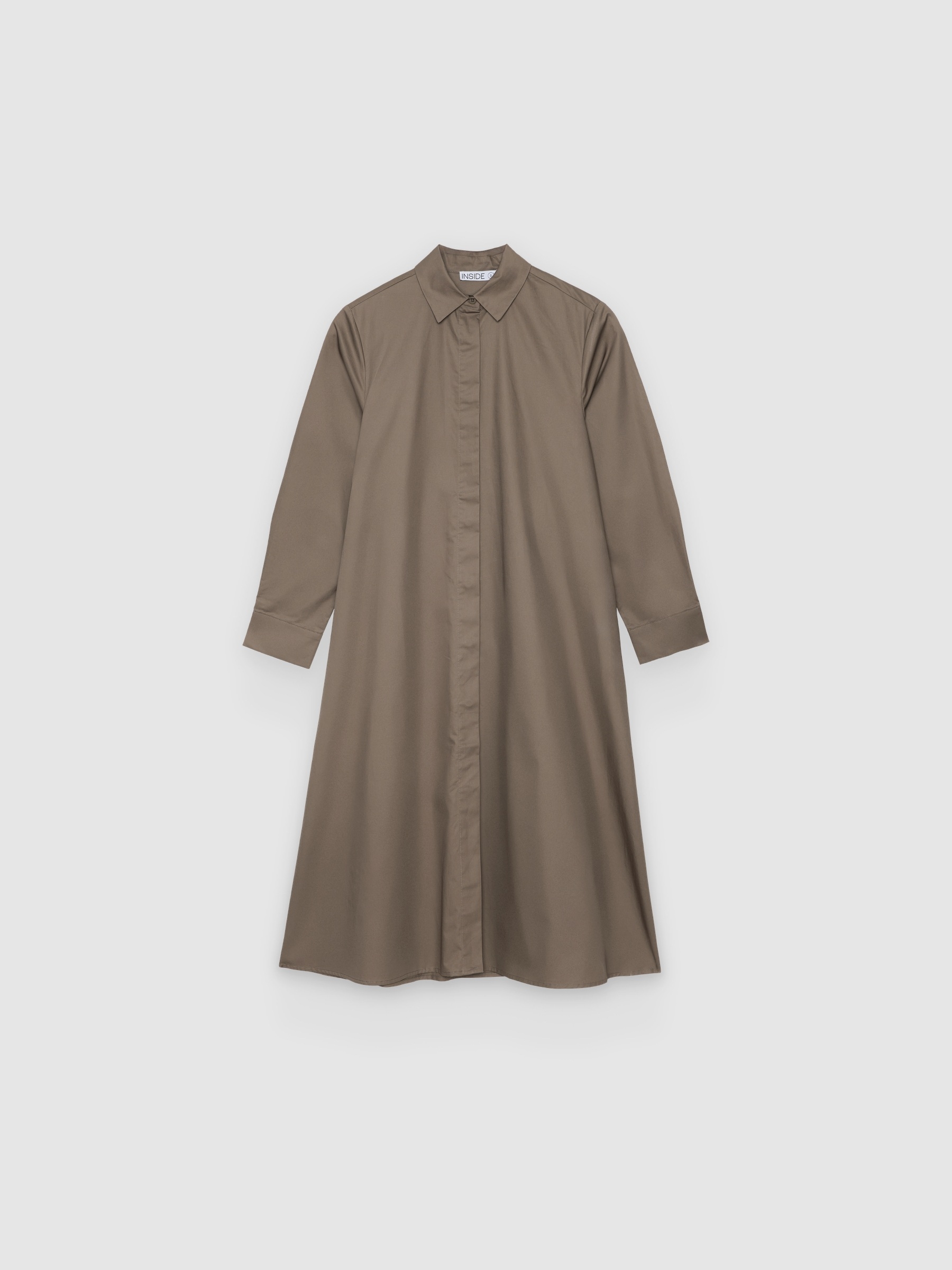  Plain fluid midi shirt dress taupe front view