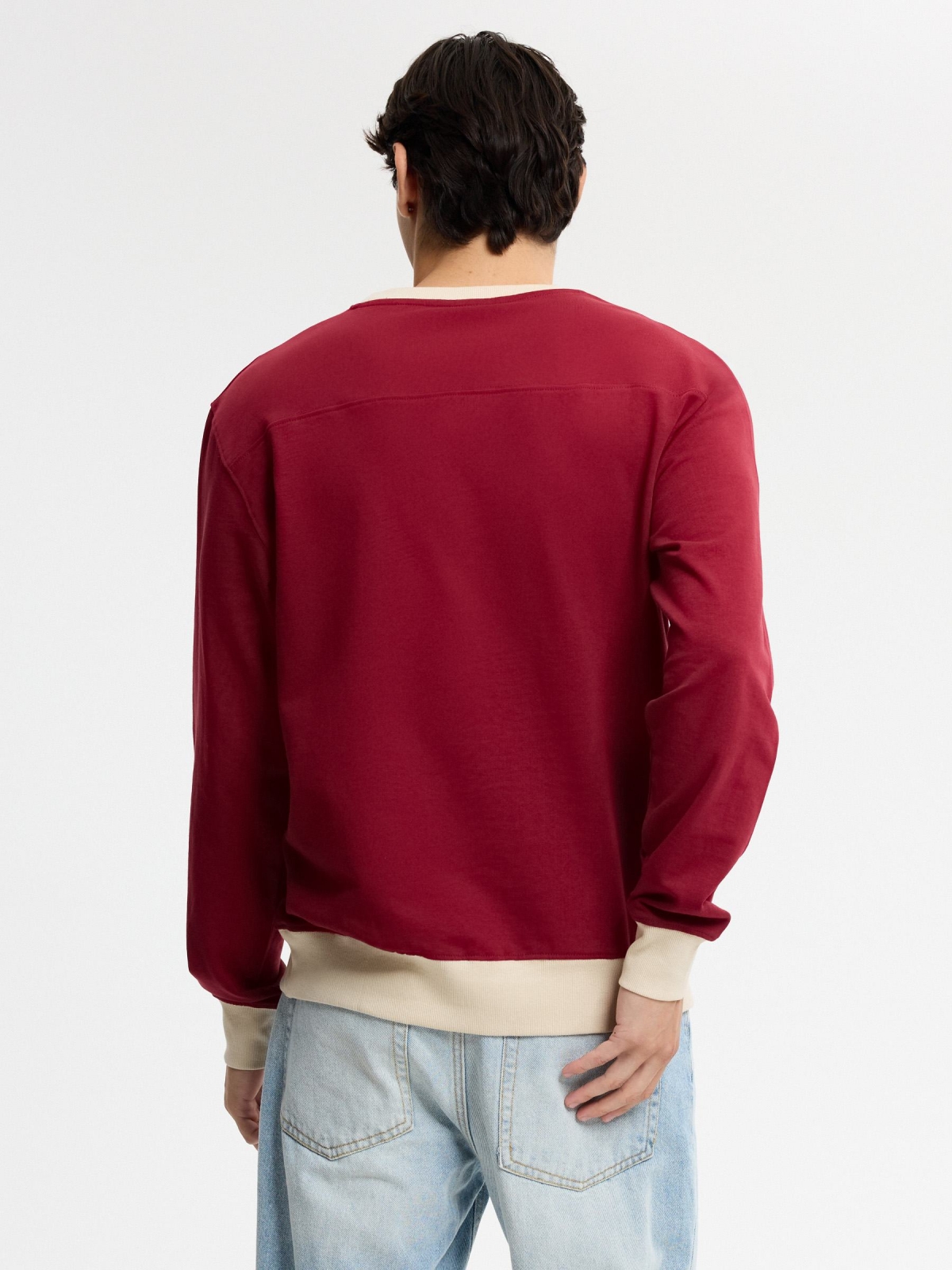 Oversized campus text sweatshirt garnet middle back view