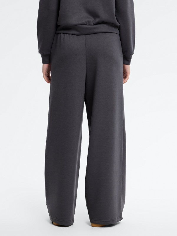Soft wide-leg pants dark grey middle back view
