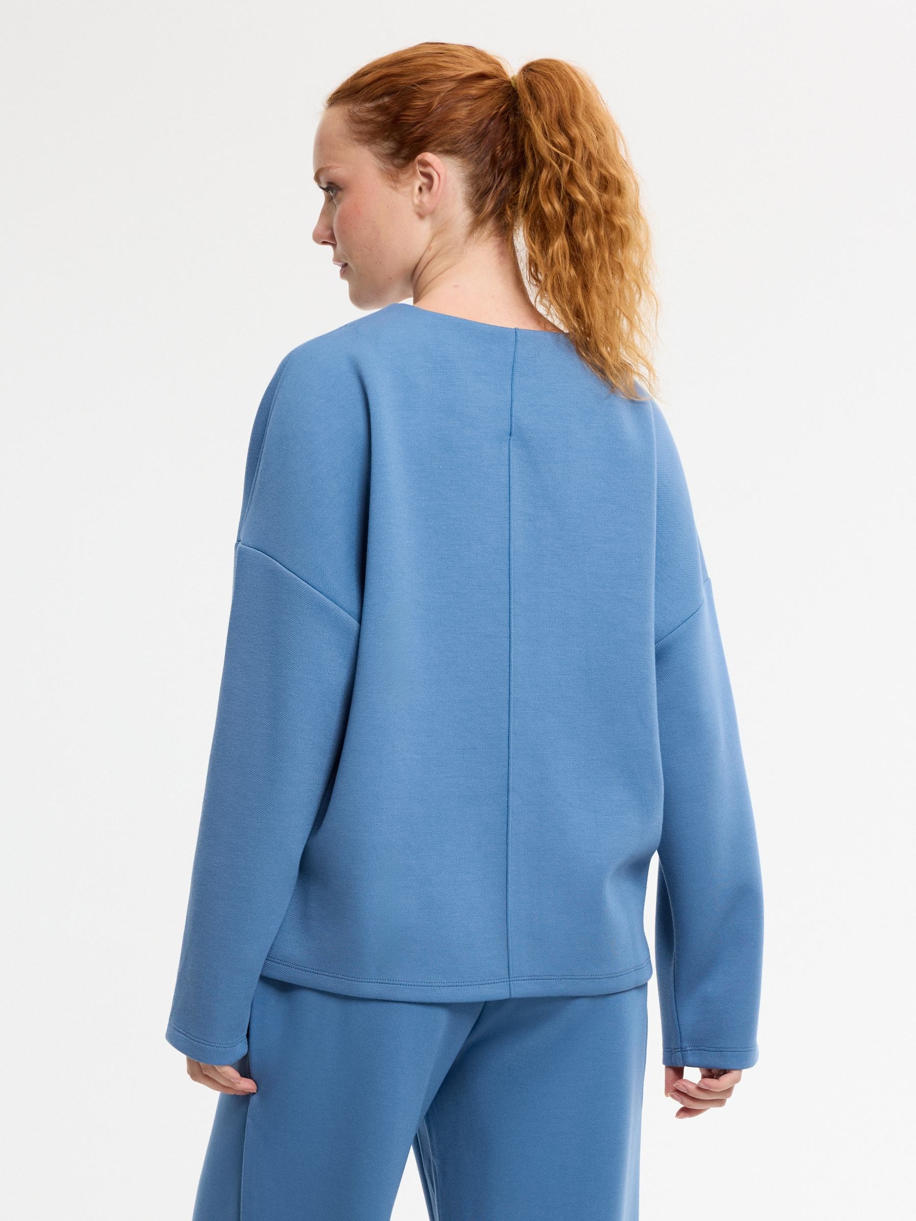 Plain square fleece sweatshirt steel blue middle front view