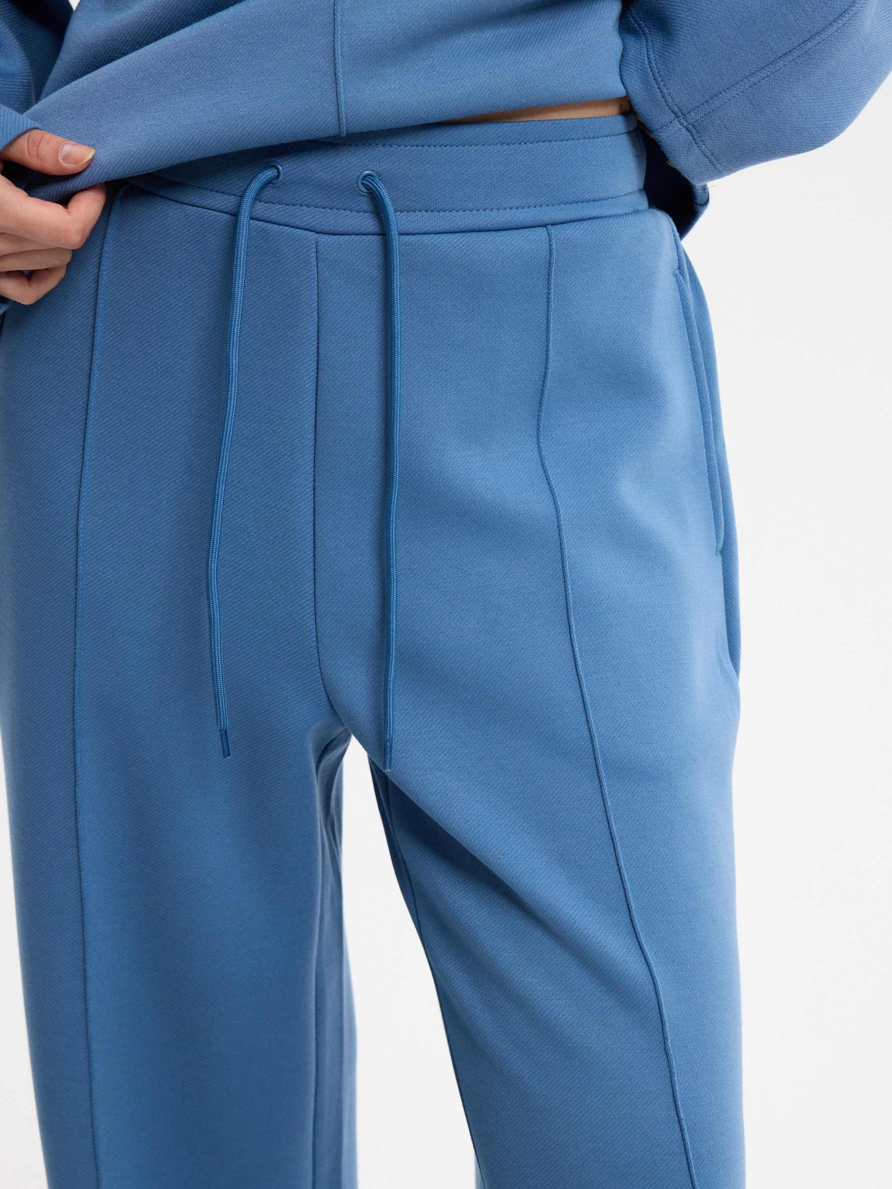 Wide-leg fleece pants steel blue front view