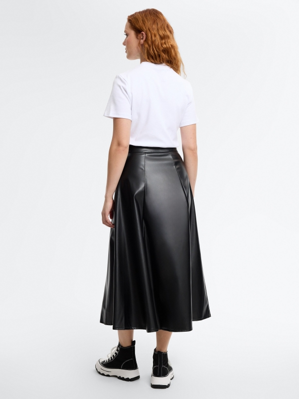 Midi dress combined with faux leather black middle back view