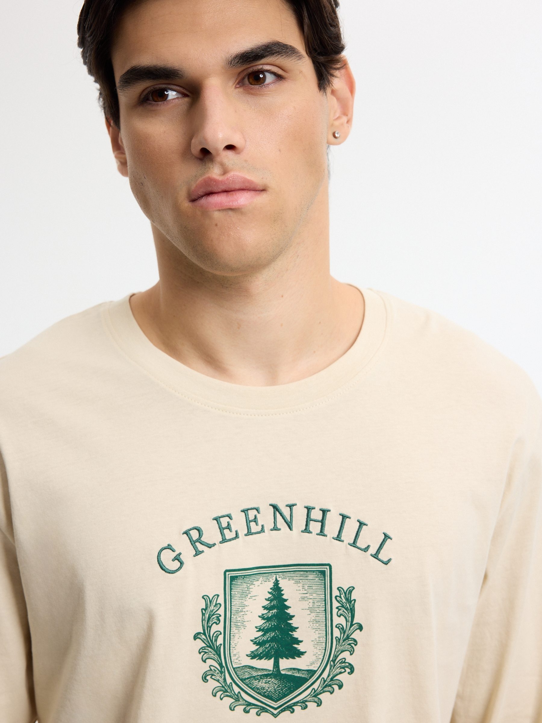 Greenhill printed T-shirt raw middle front view