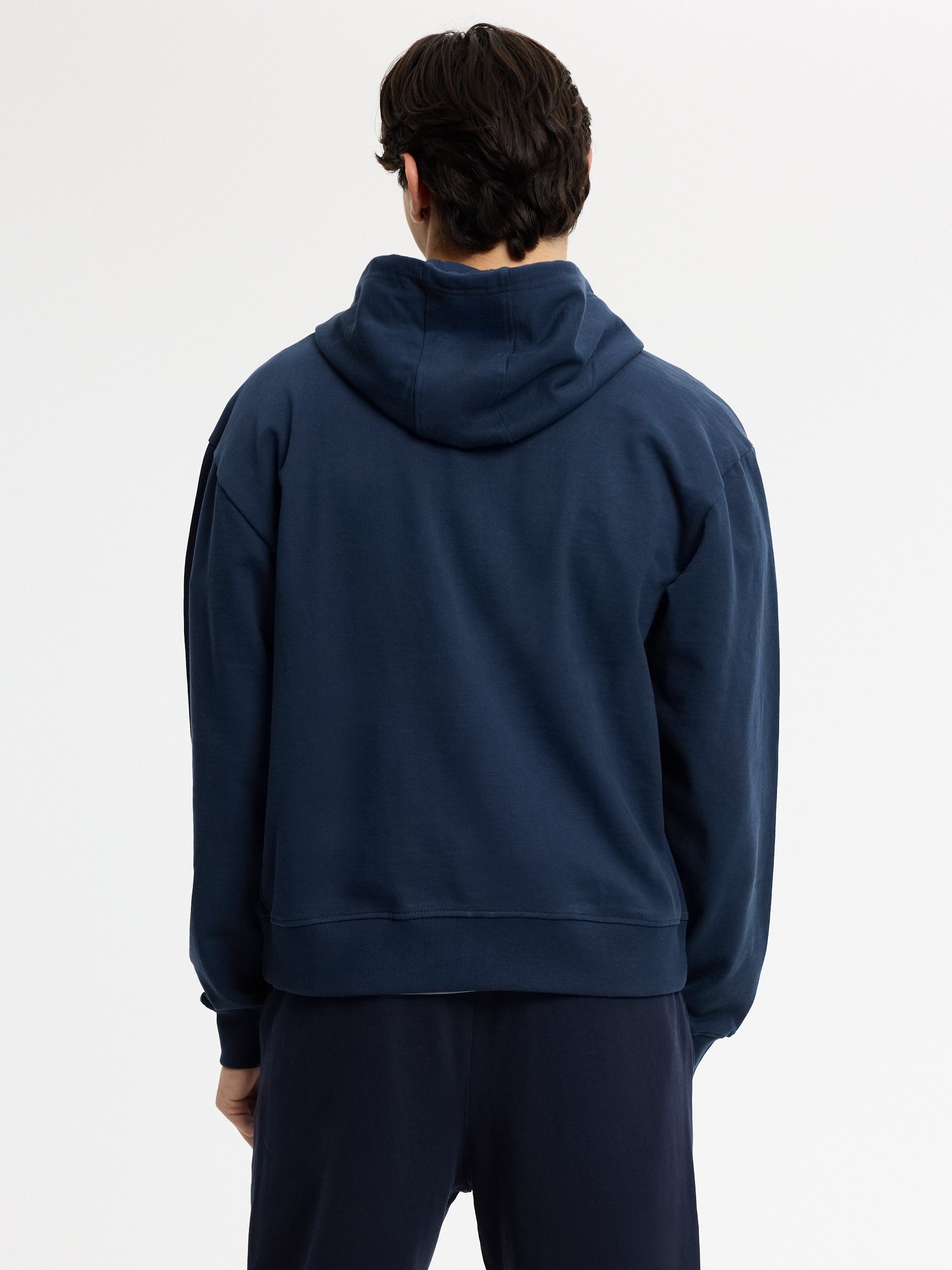 Oversized zip-up hoodie navy middle front view