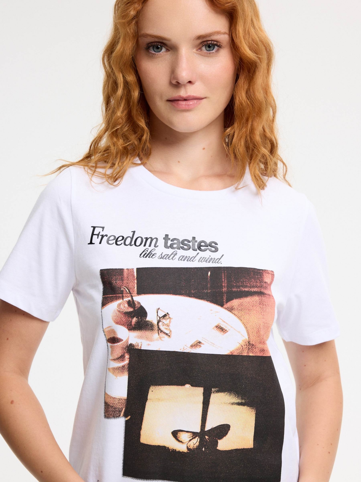 Butterfly cotton t-shirt white detail view