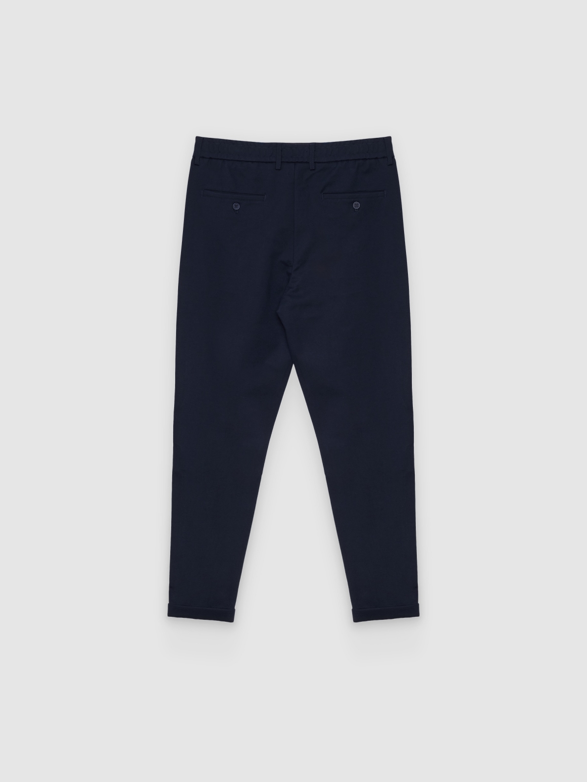 High-waisted slim-fit chinos navy back view