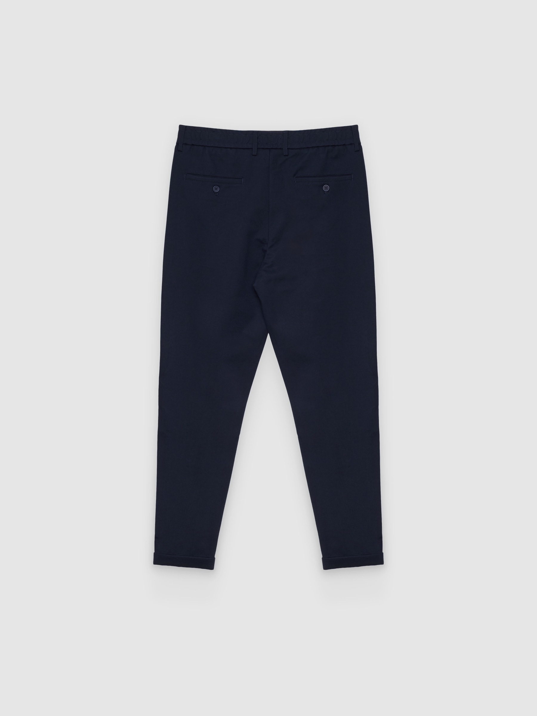 Calça chino slim de cintura alta azul marinho vista geral frontal