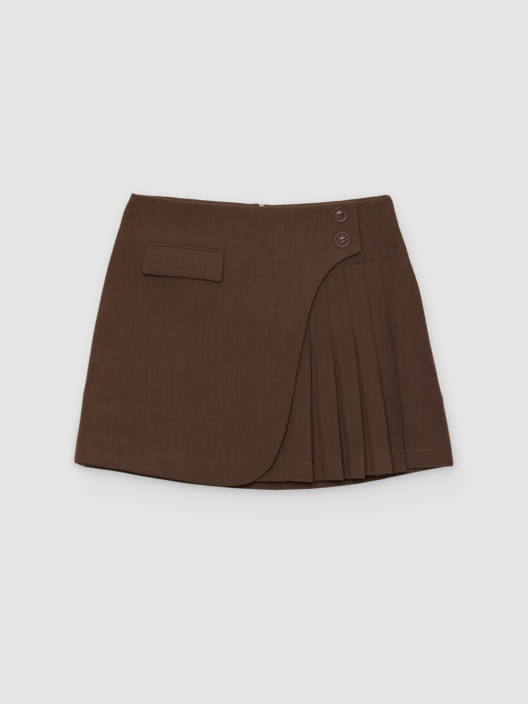 Saia-calça plissada de cintura alta chocolate vista meia frontal