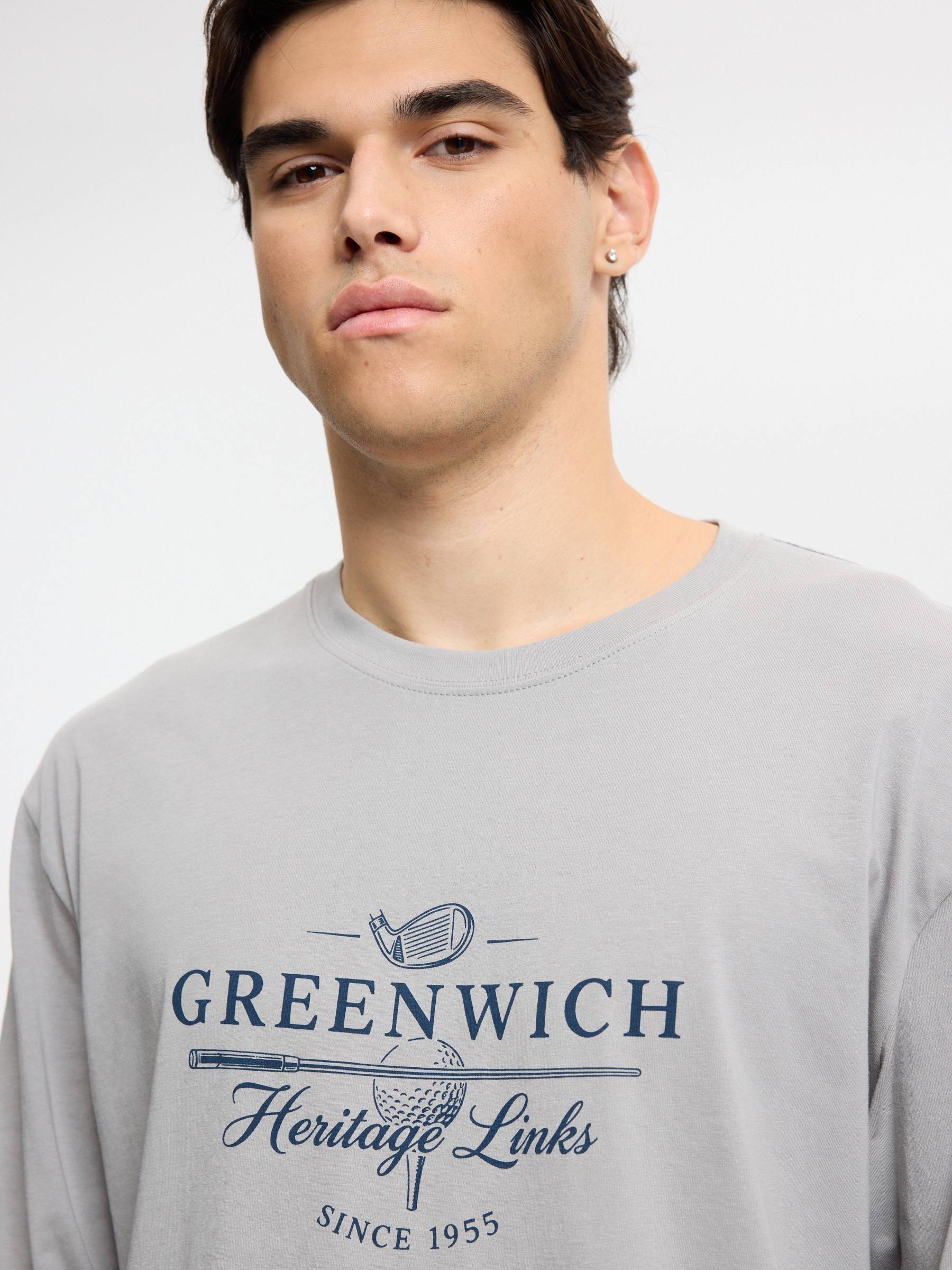 Printed long-sleeve golf shirt medium grey middle front view