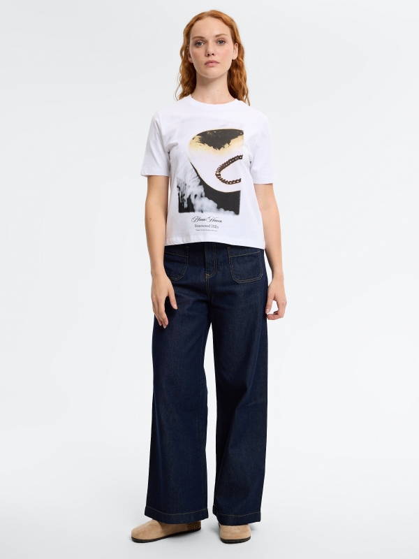 Graphic print cotton T-shirt white front view