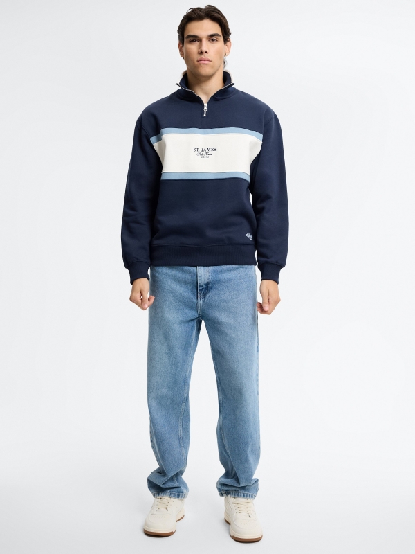 Oversized color block sweatshirt navy front view