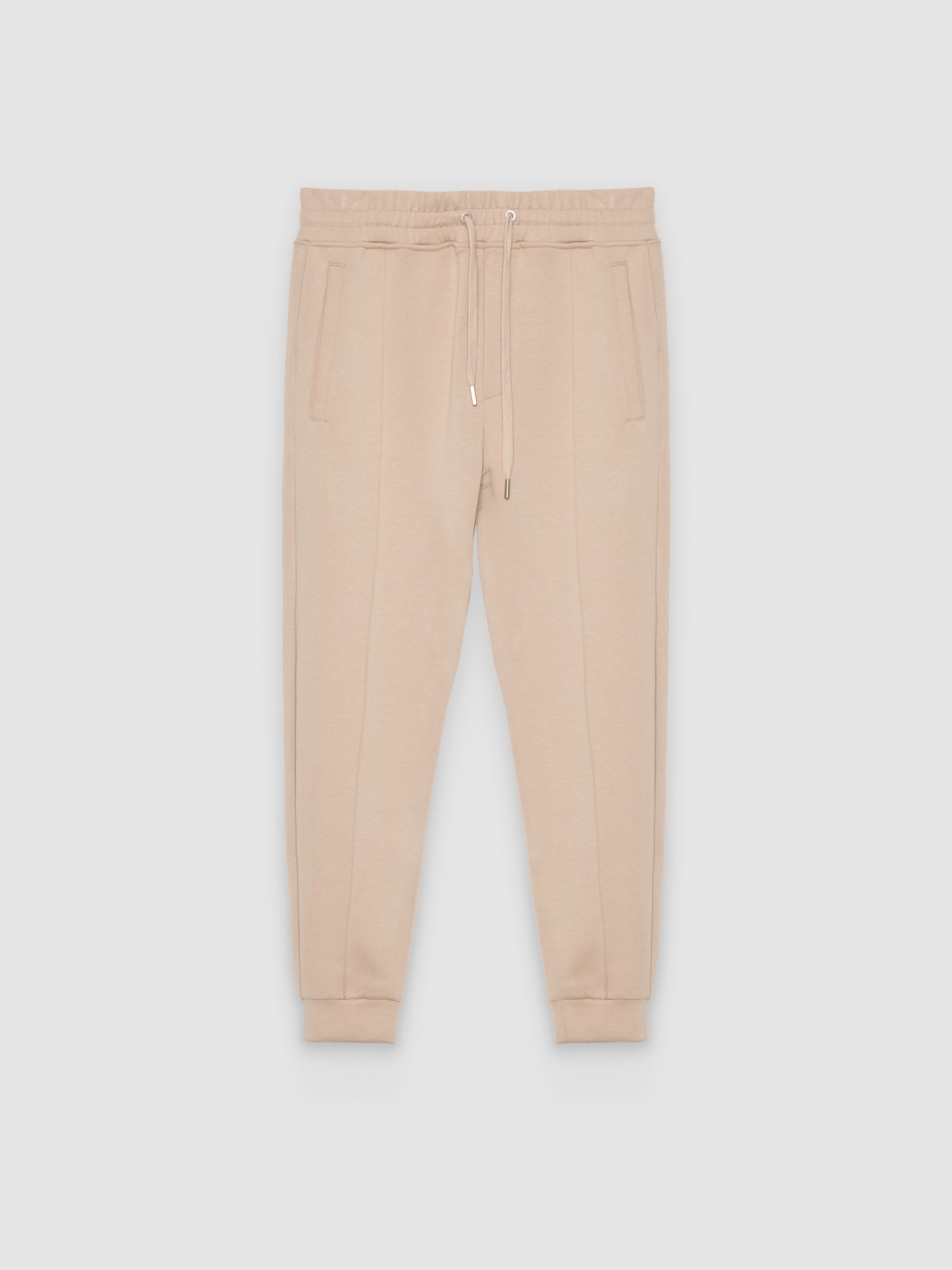 %Pto% Slim fit fleece jogger pants beige front view