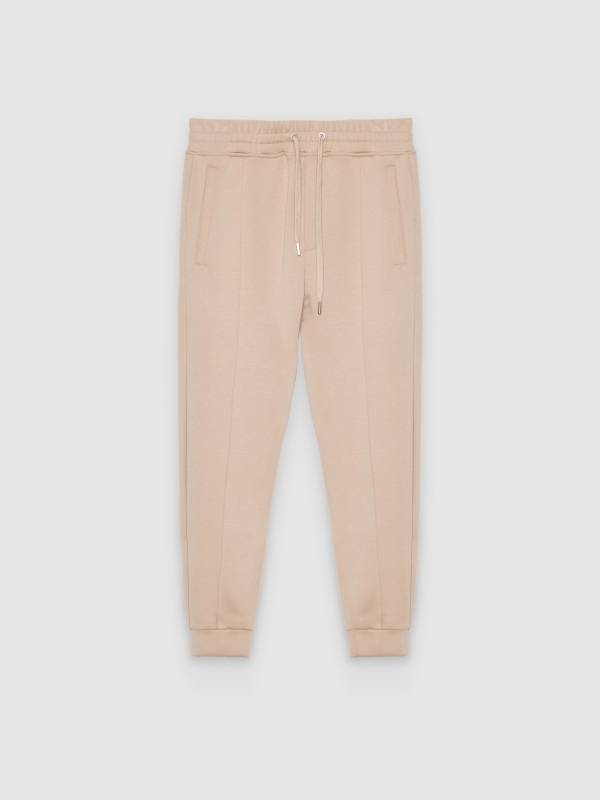  Slim fit fleece jogger pants beige front view