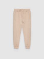 %Pto% Slim fit fleece jogger pants beige front view