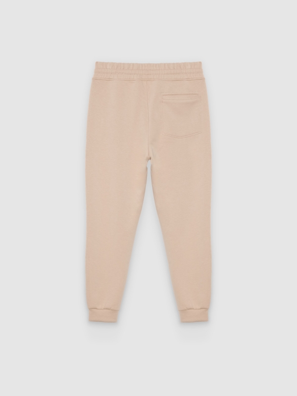 Slim fit fleece jogger pants beige back view