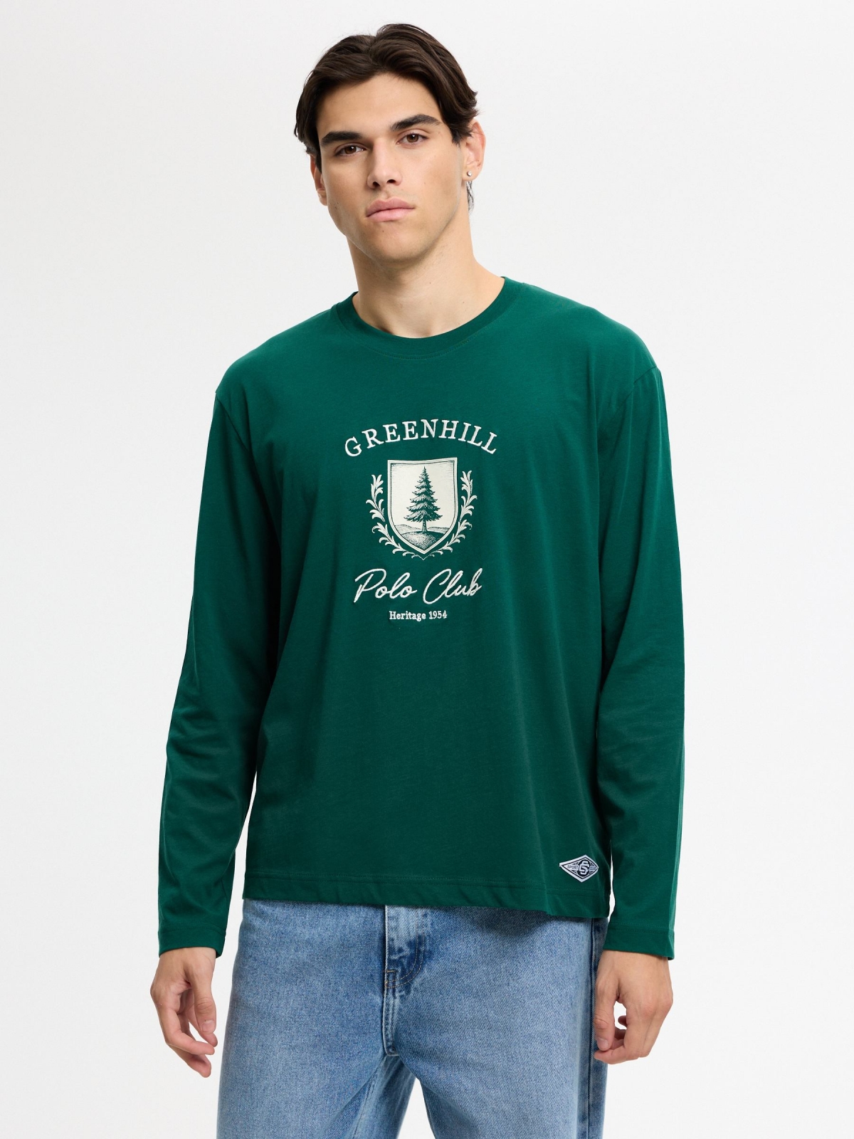 Greenhill printed T-shirt dark green middle front view