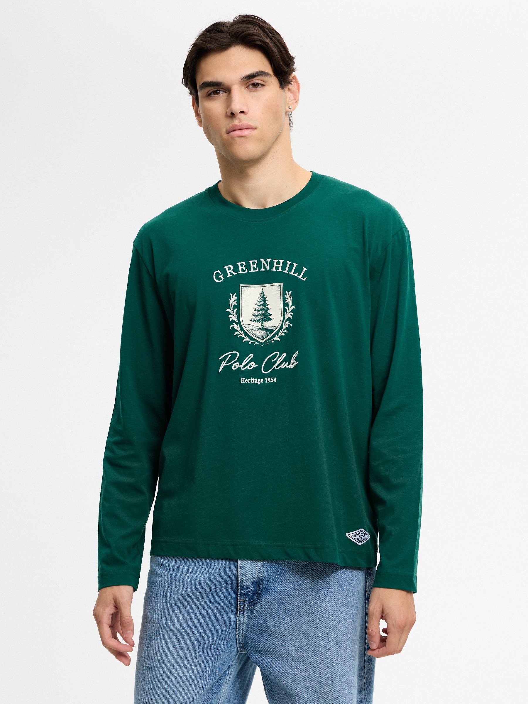 Greenhill printed T-shirt dark green middle front view