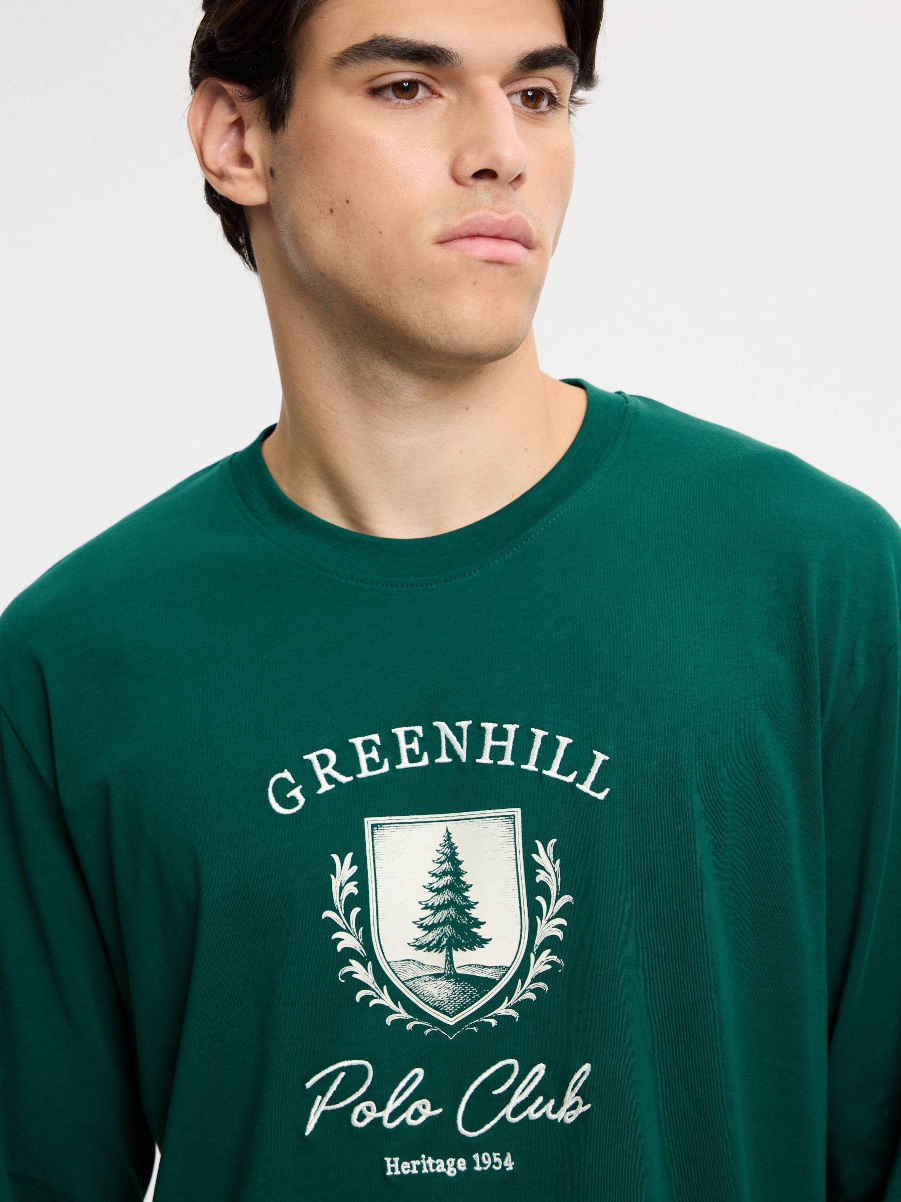 Greenhill printed T-shirt dark green middle front view