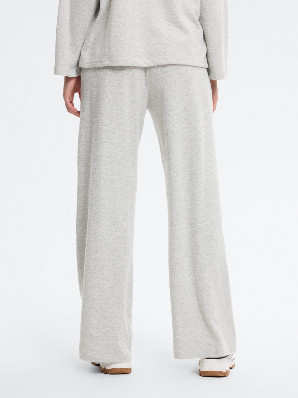 High-waisted soft wide-leg pants light melange middle back view