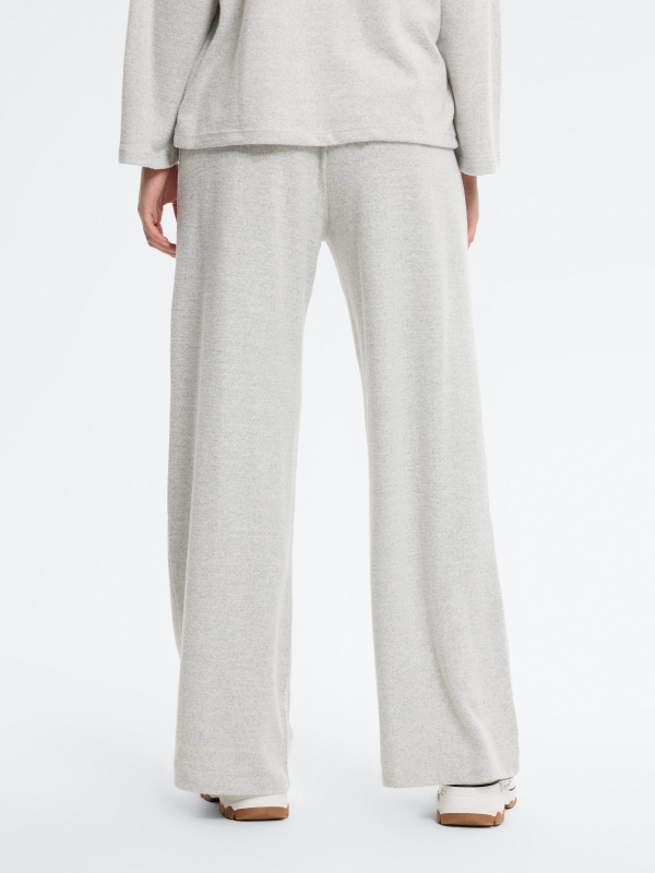 High-waisted soft wide-leg pants light melange middle back view