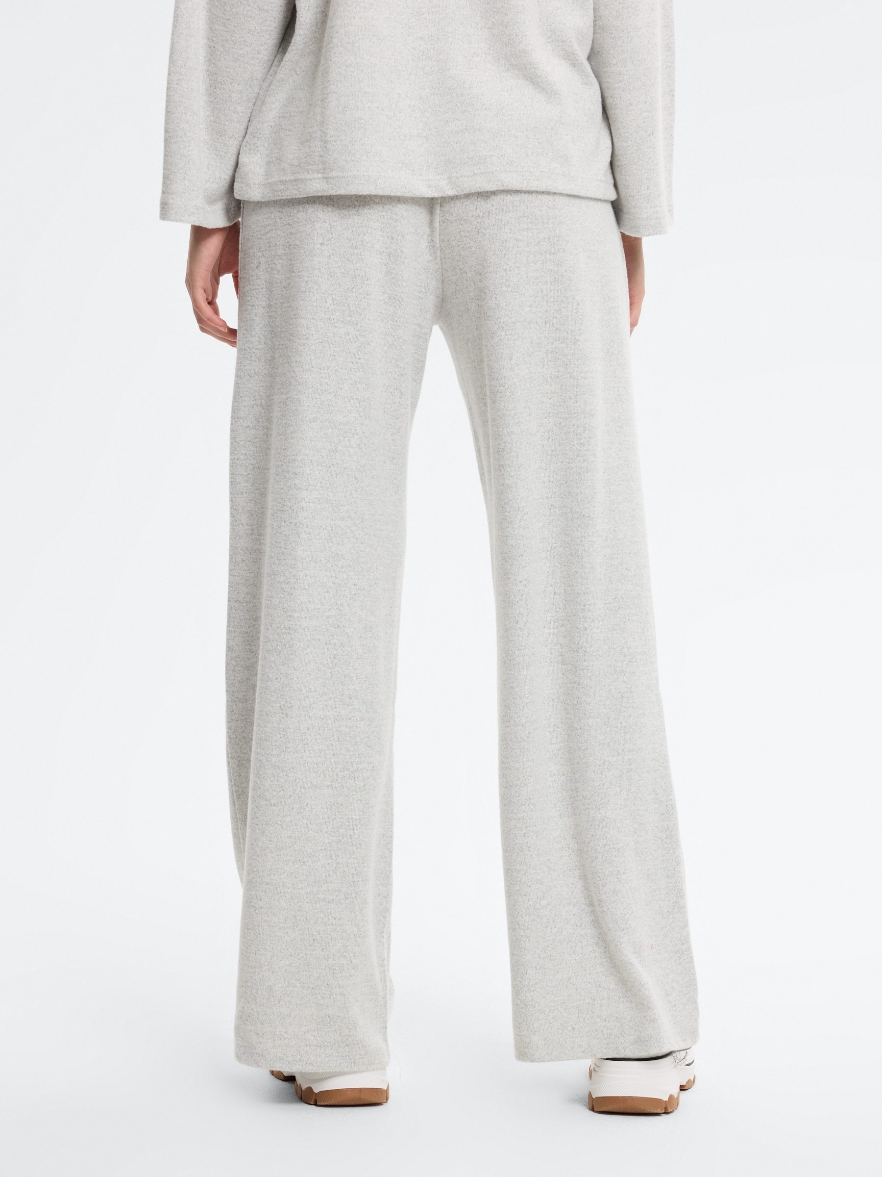 High-waisted soft wide-leg pants light melange front view