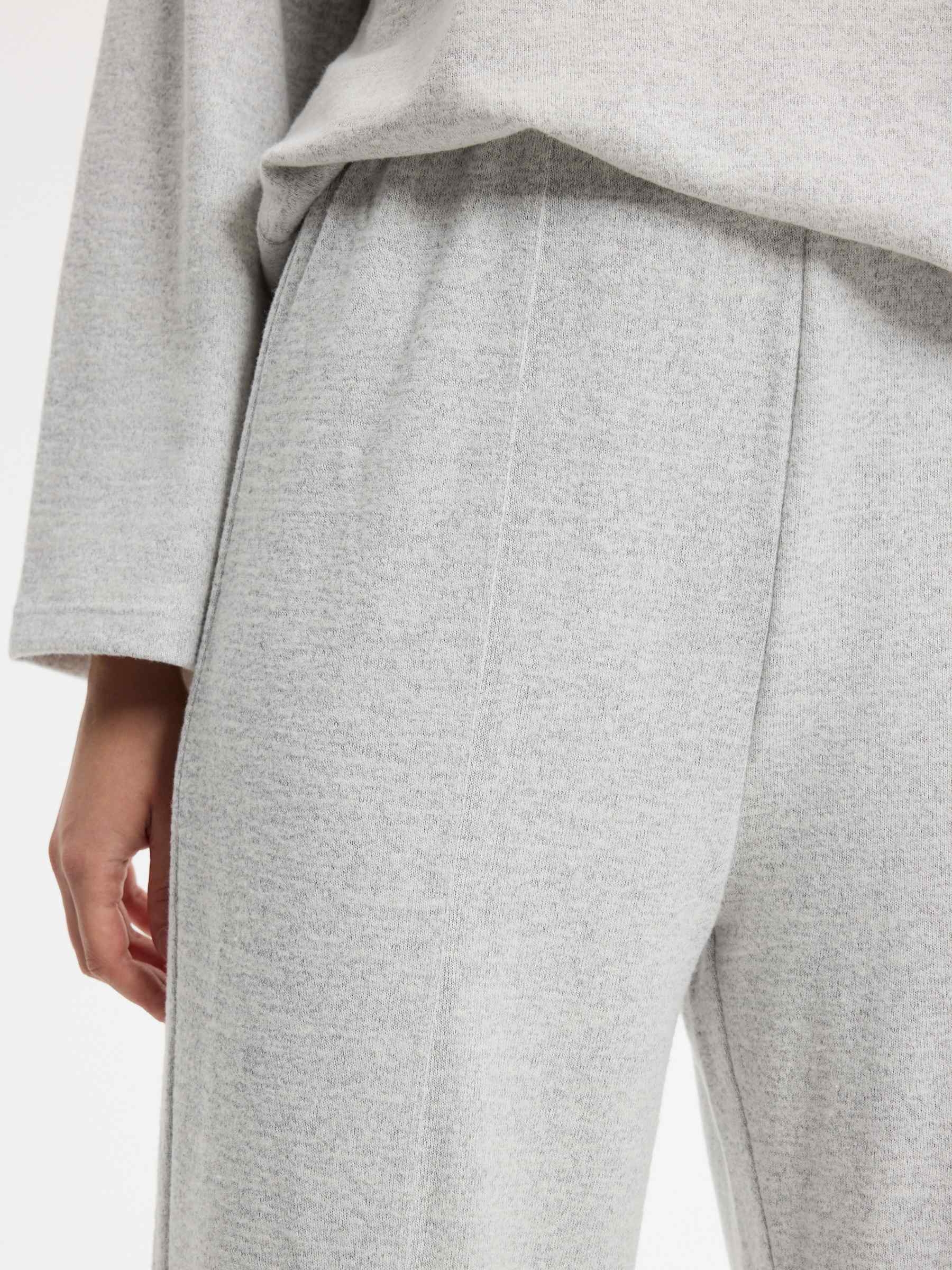 High-waisted soft wide-leg pants light melange front view