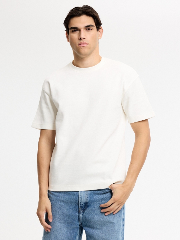 Plain crew-neck T-shirt raw middle front view