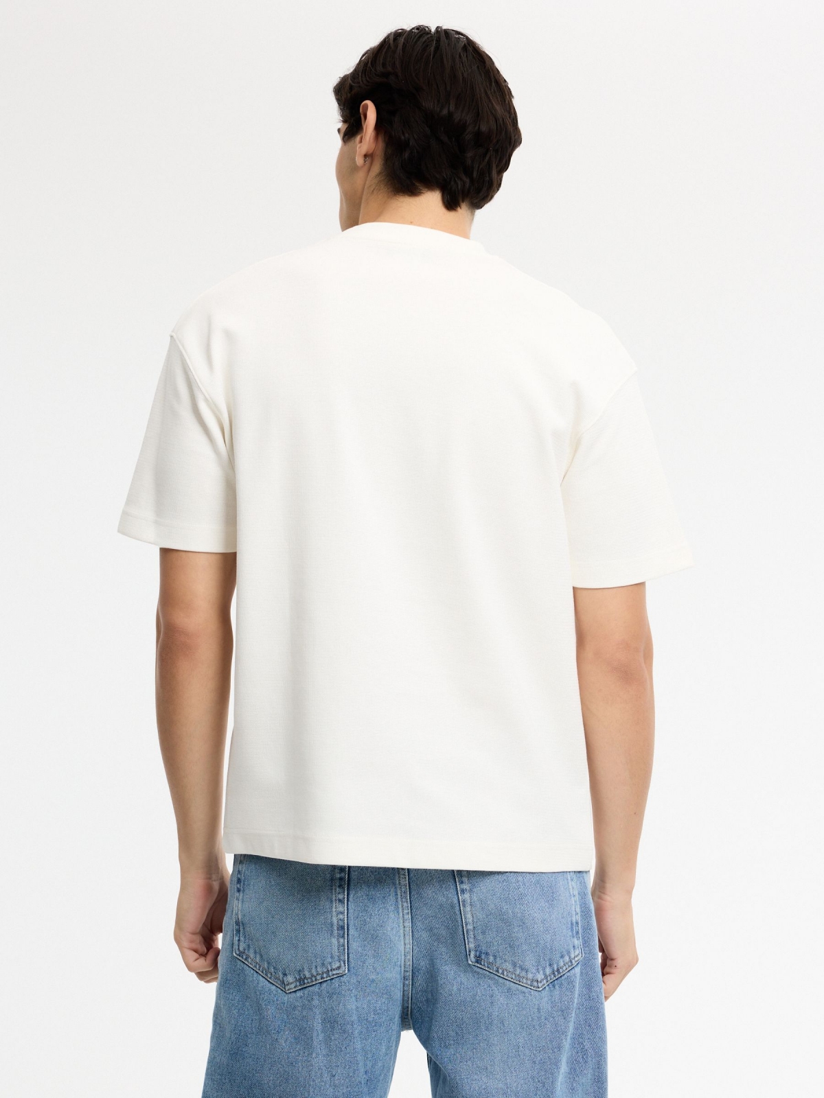 Plain crew-neck T-shirt raw middle back view