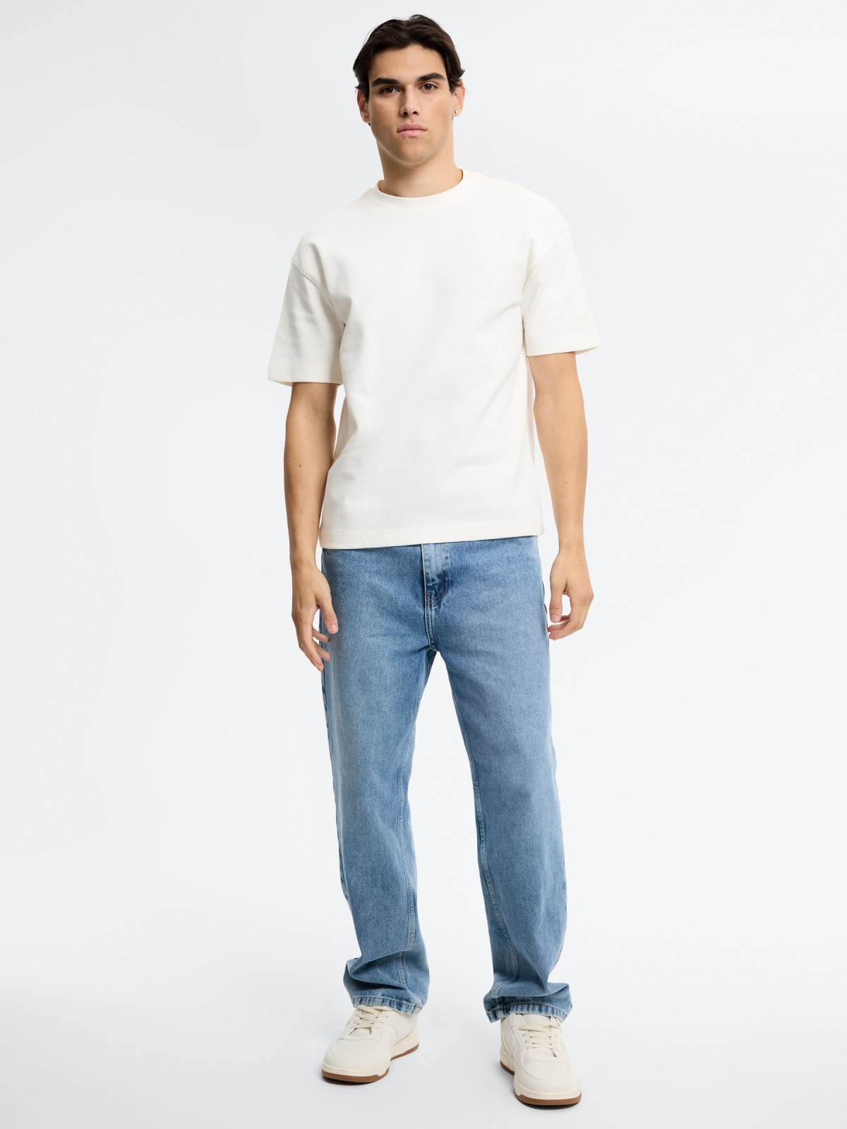 Plain crew-neck T-shirt raw front view
