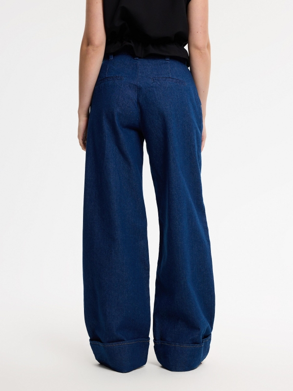 Wide-leg jeans with pleats dark blue middle back view
